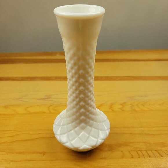 Vintage Loeffler Randall Cross Hatched Milk Glass Bud Vase Mid-Century Hobnail - Picture 4 of 9